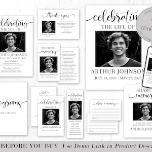 Editable Funeral Bundle, Memorial Package, Celebration of Life Template In Loving Memory Suite Funeral Template Bundle Simple Funeral Set S2