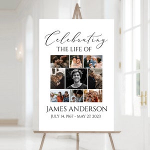 Celebration Of Life Multiple Photos Funeral Welcome Sign, Editable Simple Photo Collage Funeral Poster, Photo Memorial Service Sign S1