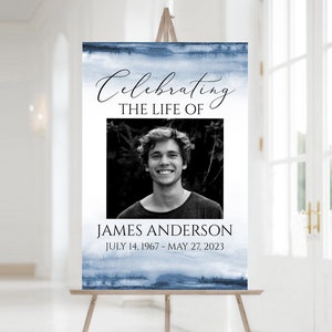 Celebration Of Life Blue Watercolor Baby Funeral Welcome Sign, Blue Funeral Welcome Sign, Boy Funeral Poster, Blue Memorial Sign B4