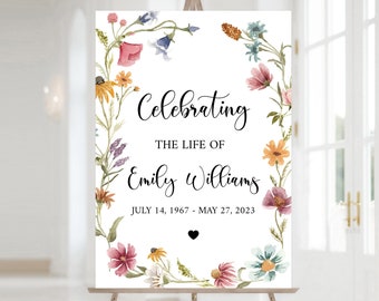Celebration Of Life Meadow Funeral Welcome Sign, Wildflower In Loving Memory Sign Obituary Memorial Sign Editable Wildflower Funeral Sign W2