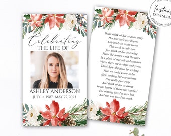 Editable Christmas Funeral Prayer Card Template, Winter Memorial Prayer Card Template Funeral Prayer Card, Catholic Mass Card, Obituary Card