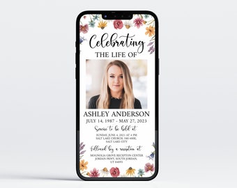 May include: A floral phone screen with a photo of a woman and the text "Celebrating the Life of Ashley Anderson July 14, 1987 - May 27, 2023 Service to be held at Sunday, June 4, 2021 at 4 PM Salt Lake Church 580 600 Salt Lake City Followed by a reception at Magnolia Grove Reception Center Jordan Prwy, South Jordan, UT 84095"