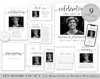 Editable Funeral Bundle, Memorial Package, Celebration of Life Template In Loving Memory Suite Funeral Template Bundle Simple Funeral Set S2