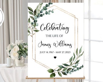 Celebration Of Life Welcome Sign, Funeral Welcome Sign, Memorial Welcome Poster, Obituary Memorial Sign, Greenery Funeral Welcome Sign Q1