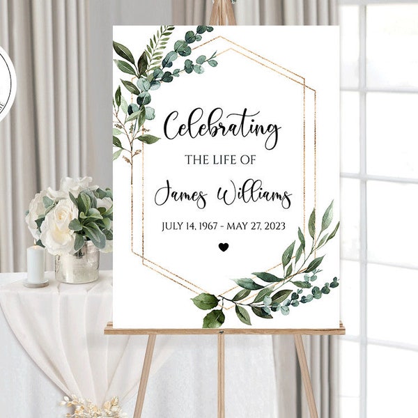 Celebration Of Life Welcome Sign, Funeral Welcome Sign, Memorial Welcome Poster, Obituary Memorial Sign, Greenery Funeral Welcome Sign Q1