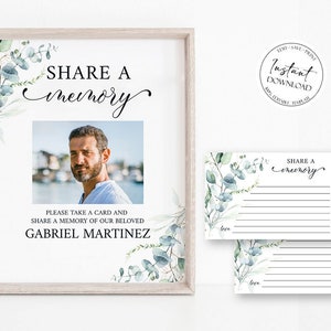 Greenery Share a Memory Funeral Sign, Share a Memory Card, Greenery Funeral Memory Card, Editable Greenery Funeral Share a Memory Cards G1