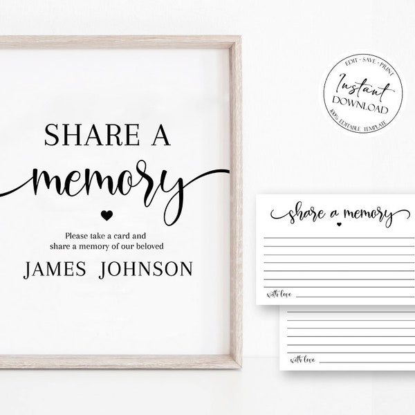 Share a Memory Funeral Sign and Share a Memory Card, Simple Funeral Memory Card Editable Funeral share a memory template Funeral Template S2