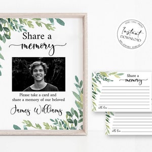 Greenery Share a Memory Funeral Sign, Share a Memory Card, Greenery Funeral Memory Card, Funeral Share a Memory Cards, Greenery Memorial G2