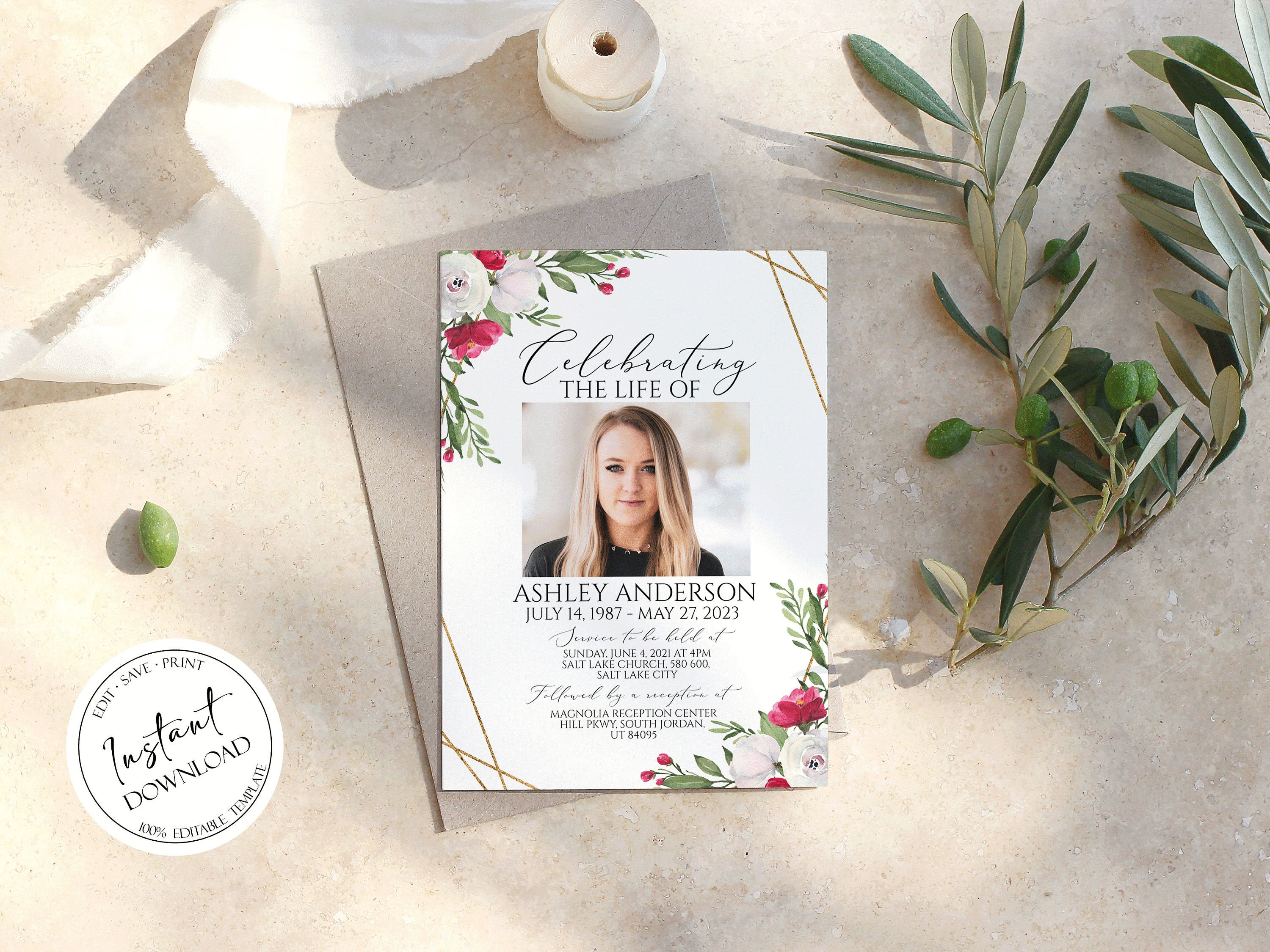 Editable Celebration of Life Evite Floral Memorial Service Blush Roses Electronic Funeral Announcement Funeral Invitation for Smartphones Editable Celebration of Life Evite Floral Memorial Service Blush Roses Electronic Funeral Announcement Funeral Invitation for Smartphones