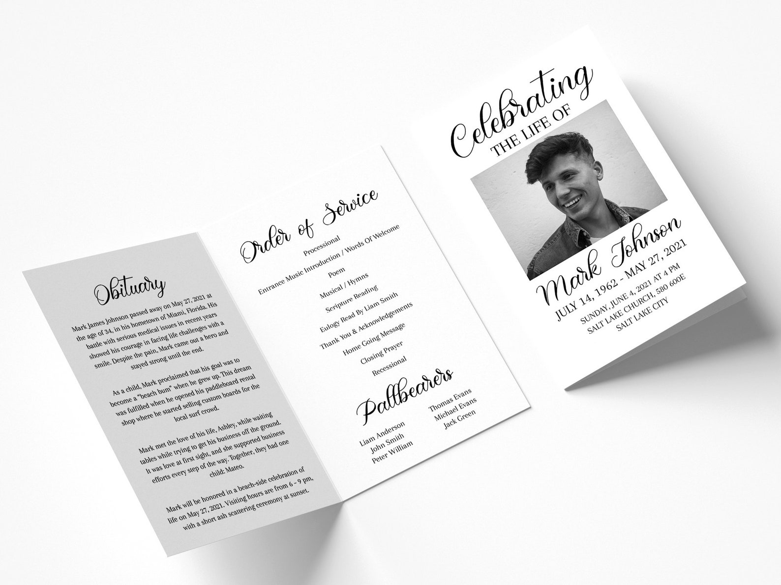 Celebration of Life Funeral Program Template Simple Funeral | Etsy