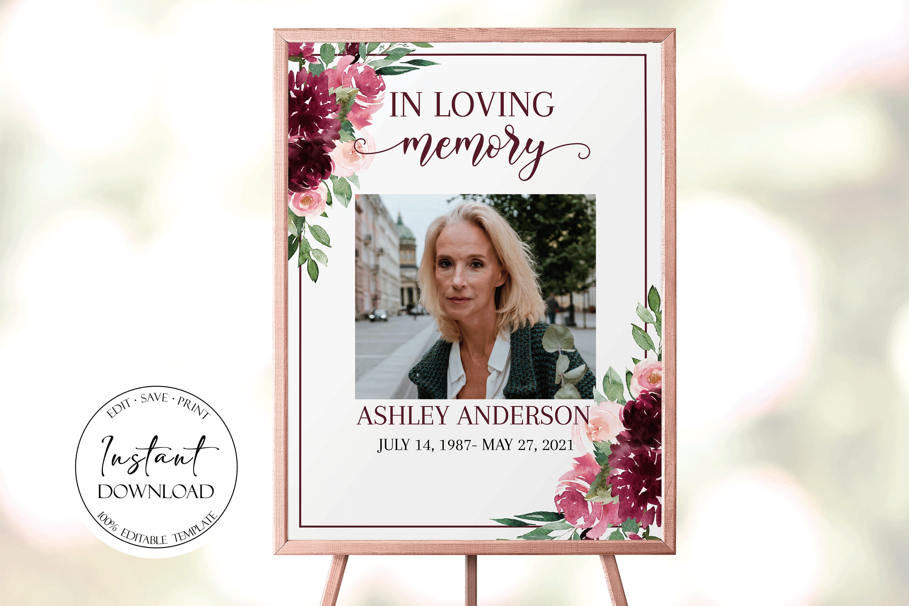 PotteLove Red Roses Memorial Plaque Aluminium Metal Sign 8"x12" Sign Custom Personalised Text Funeral