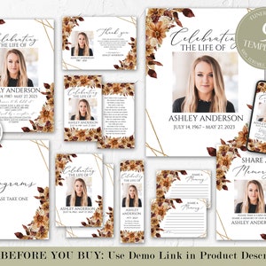 Bearbeitbares Herbst-Beerdigungspaket, Herbst-Gedenkpaket, Feier des Lebens Paket, getrocknete Blätter in liebevoller Erinnerung, Herbst-Beerdigung Set F3