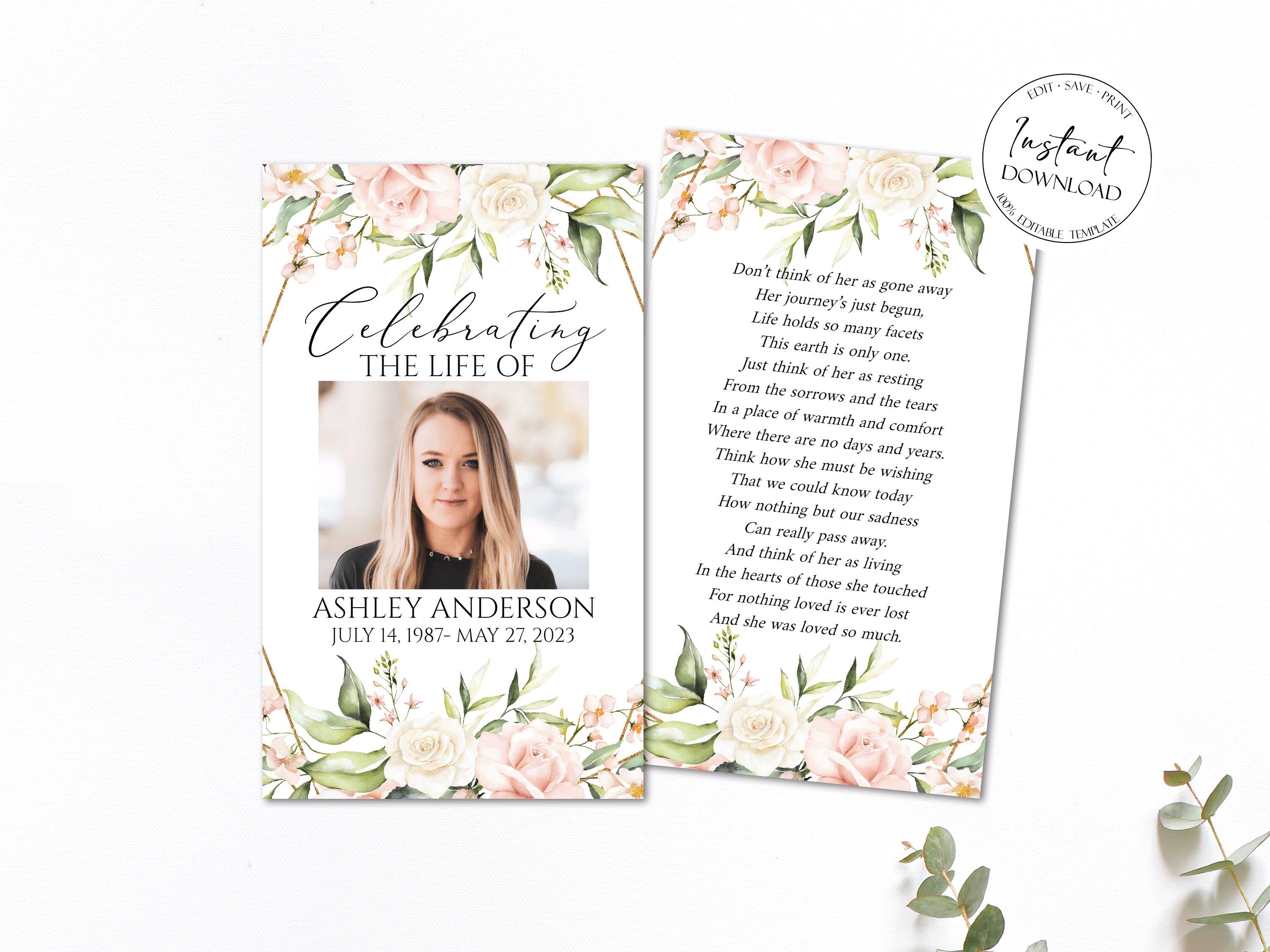 Design & Templates Templates Paper Remembrance Printable Memorial Prayer Card  Printable Blush Floral Mass Card Obituary Card Funeral Prayer Card Template  Memorial Keepsake silver-trend.com