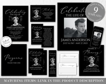 Black Funeral Bundle Templates, Black Memorial Package, Black Celebration of Life Package Black In Loving Memory Suite, Black Funeral Set B3