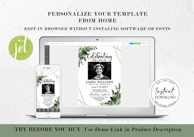 Celebration of Life Invitations Greenery Gold Funeral Invite Etsy