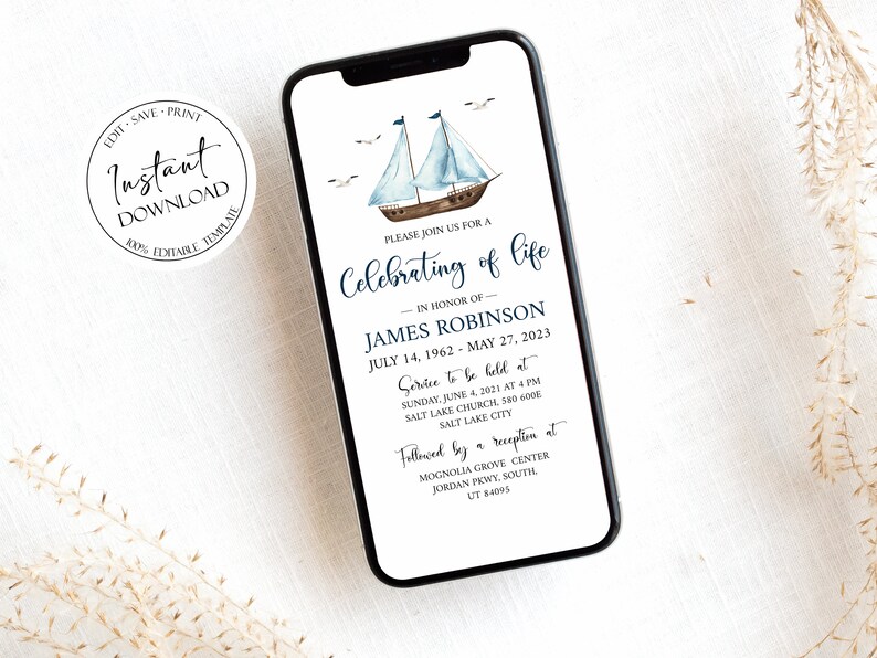 Celebration of Life Invitation Evite Digital Funeral Etsy