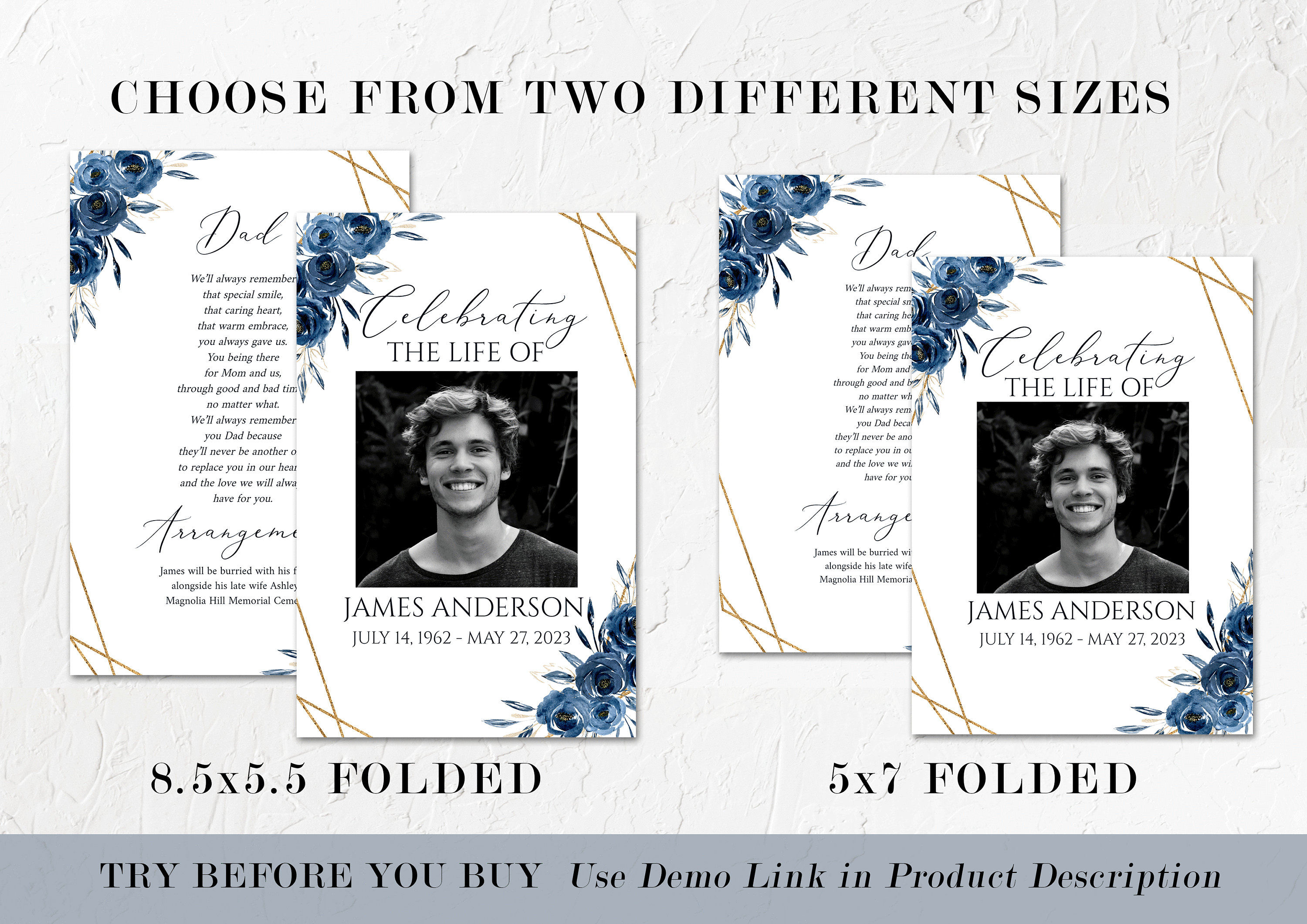 Royal Blue Funeral Program Template Blue Funeral Brochure Etsy