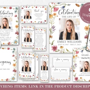 Wildflower Funeral Bundle, Garden Flower Memorial Package, Celebration of Life Package Editable Funeral Template Suite Meadow Funeral Set W2