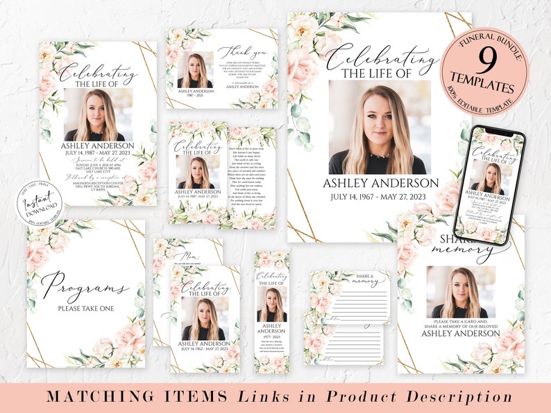 Blush Pink Funeral Thank You Card Template, Celebration of Life ...