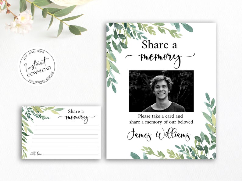 Greenery Share a Memory Funeral Sign Share a Memory Card - Etsy