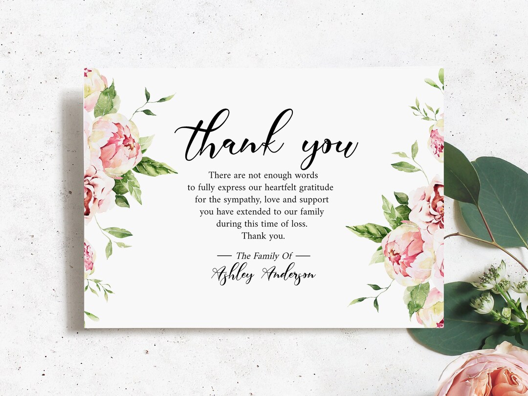 Celebration of Life Blush Pink Peony Greenery Funeral Thank You Card ...
