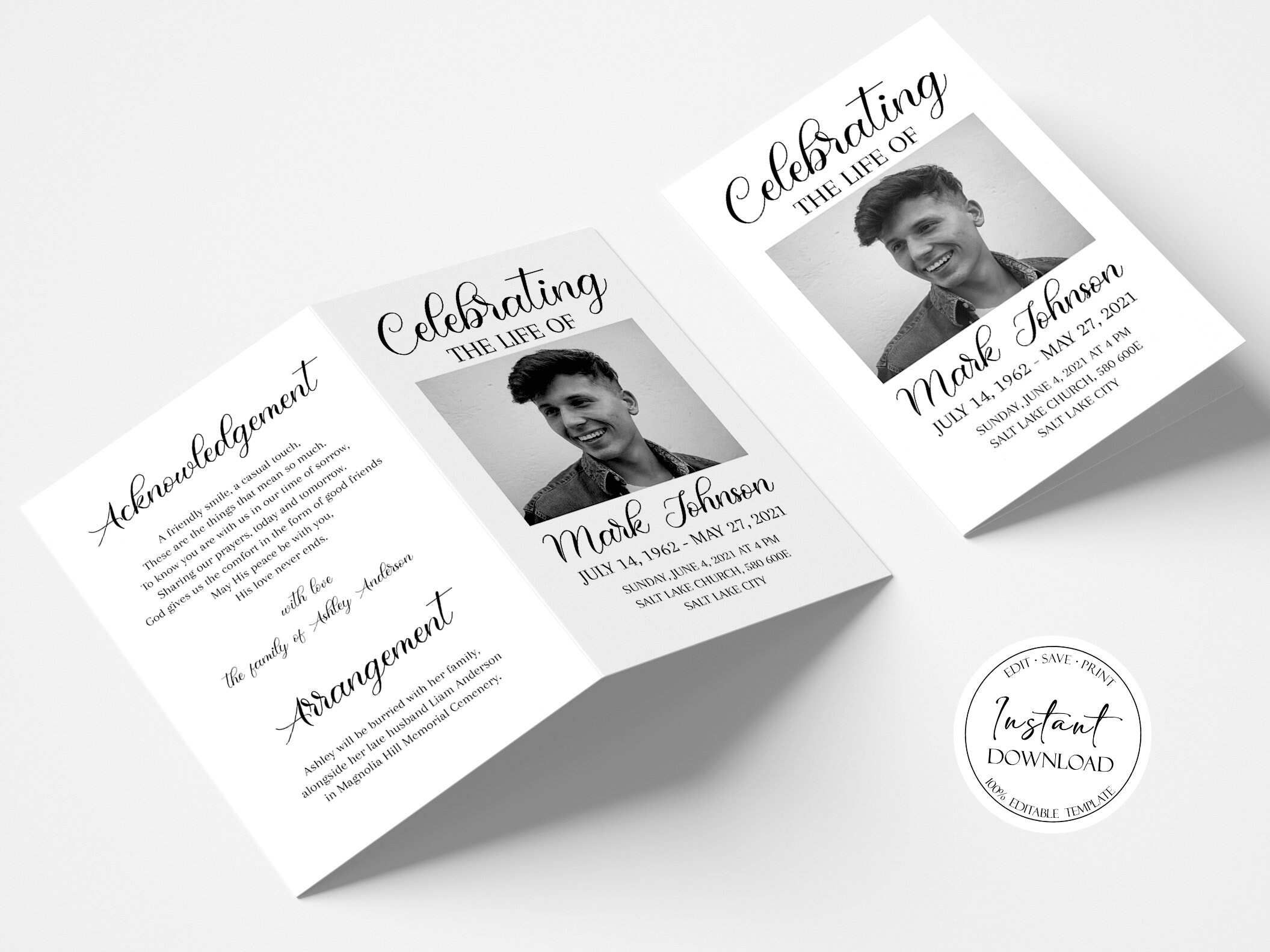 Celebration of Life Funeral Program Template Simple Funeral | Etsy