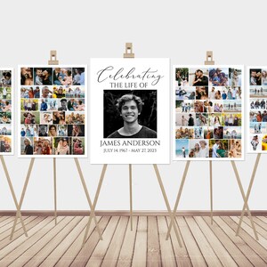 Celebration Of Life Funeral Poster, Editable 5 Photo Collage Funeral Welcome Signs, Memorial Sign Funeral Poster Photo Display Set of 5 S1