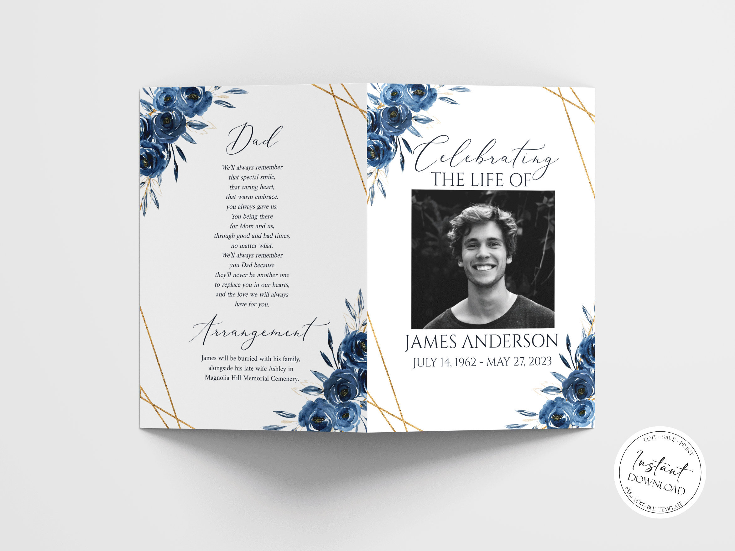 11x17 Royal Blue Funeral Program Template Blue Funeral - Etsy