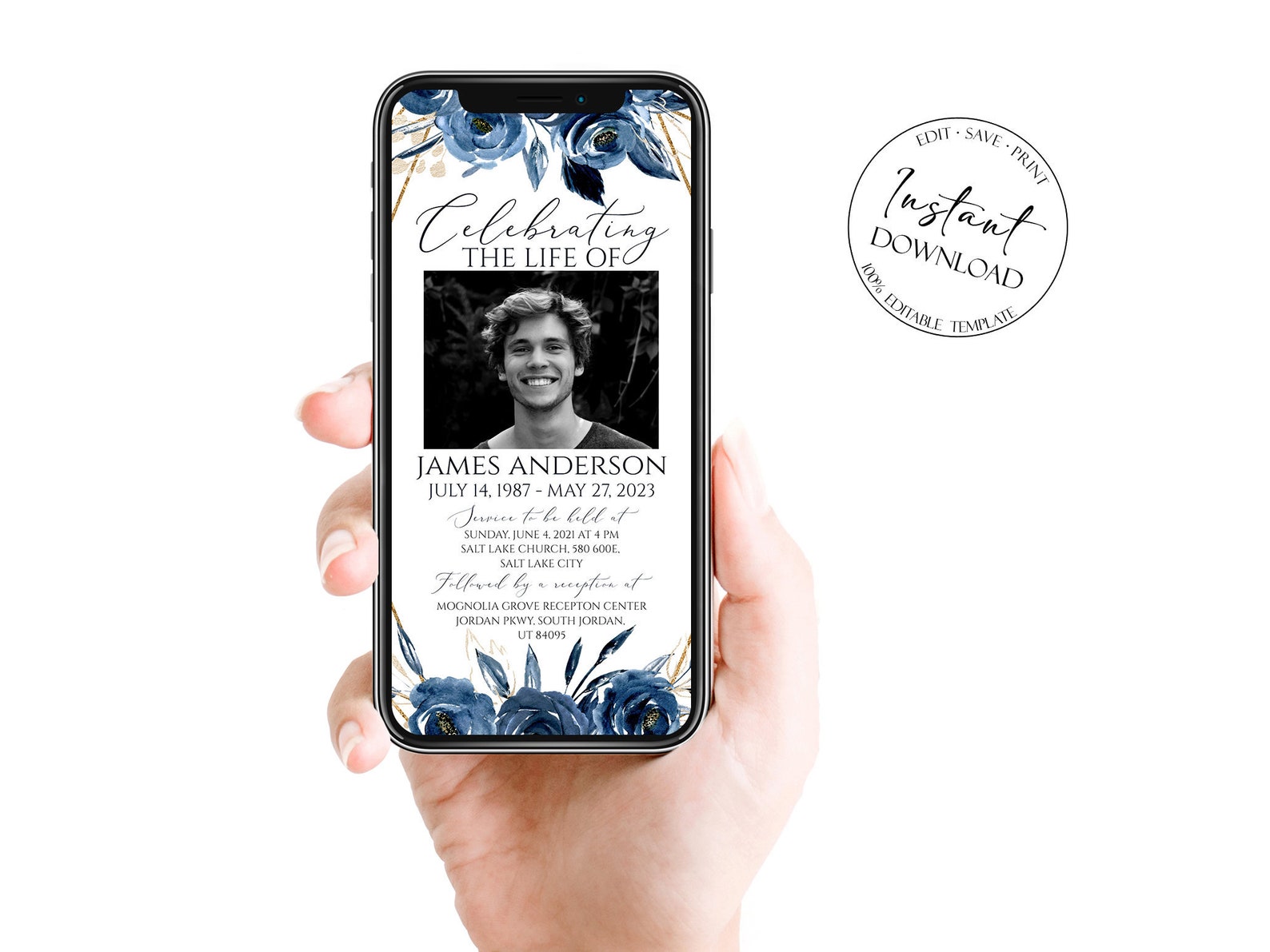 Celebration of life Invitation Blue Digital Funeral Etsy