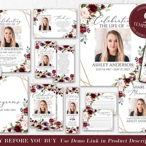 Editable Funeral Bundle, Red Roses Memorial Package, Celebration of Life Bundle, In Loving Memory Suite, Red Roses Greenery Funeral Set R1