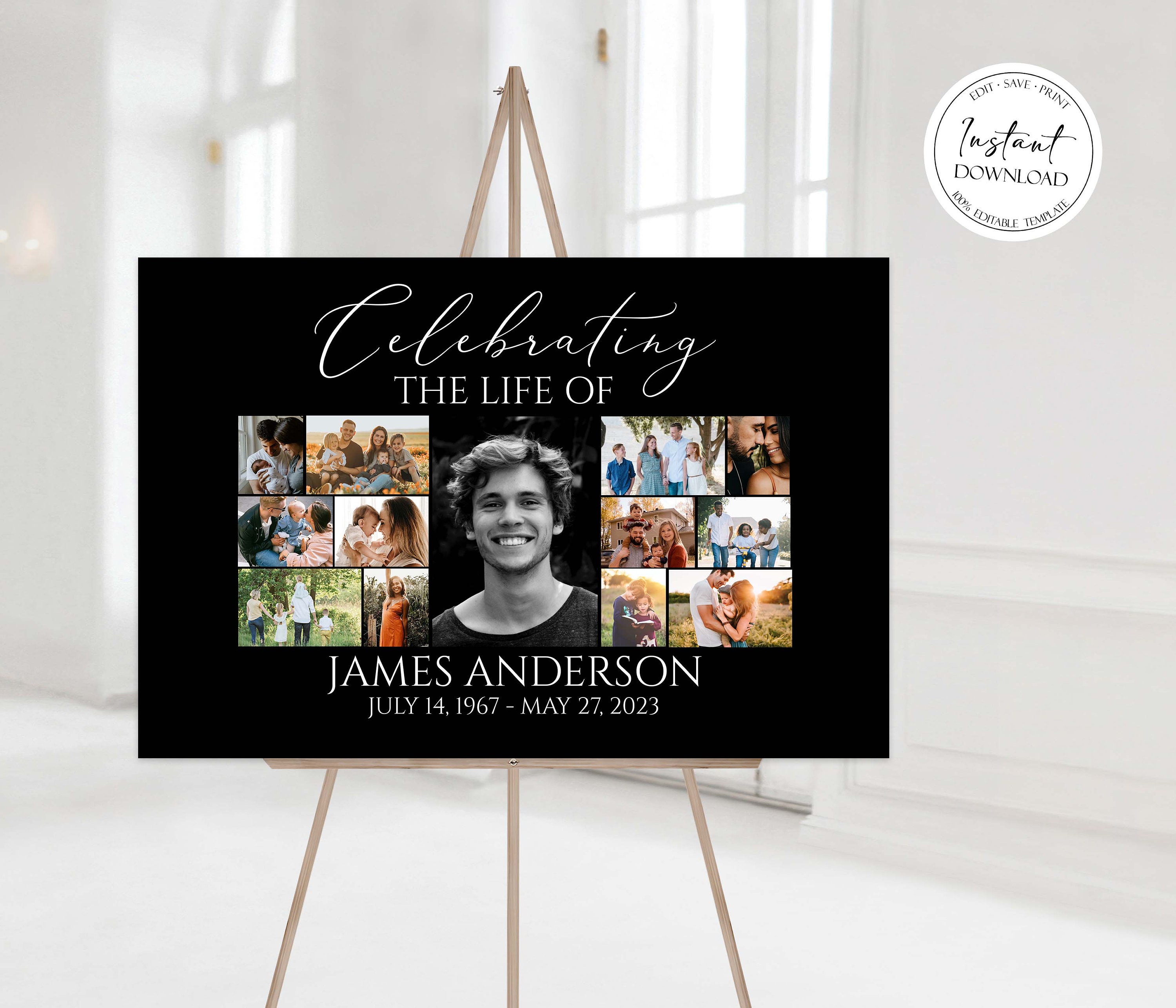 Multiple Funeral Celebration of Life Multiple Photos Black Funeral Welcome Sign ...