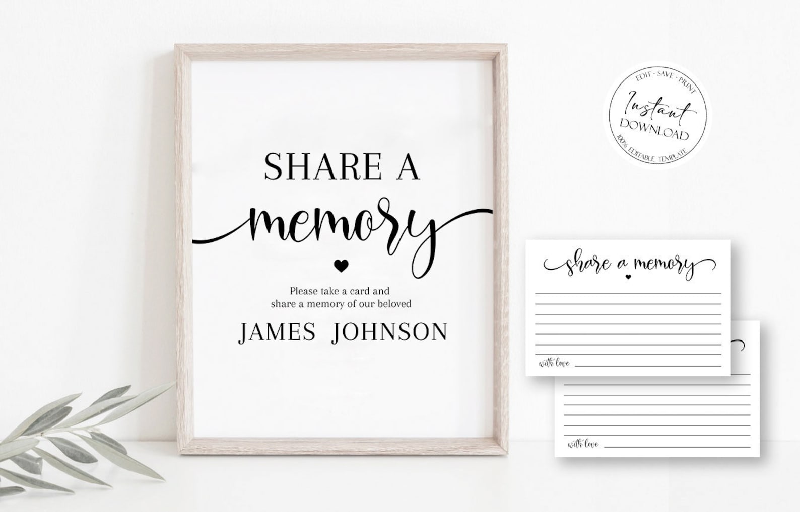 Share a Memory Funeral Sign and Share a Memory Card Simple Etsy