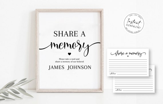 Share a Memory Funeral Sign and Share a Memory Card, Simple Funeral Memory Card Editable Funeral share a memory template Funeral Template S2