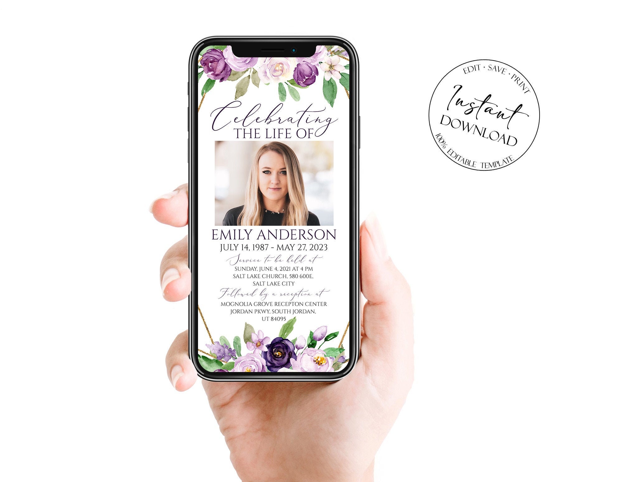 Digital Funeral Invitation Floral Funeral Announcement Etsy UK