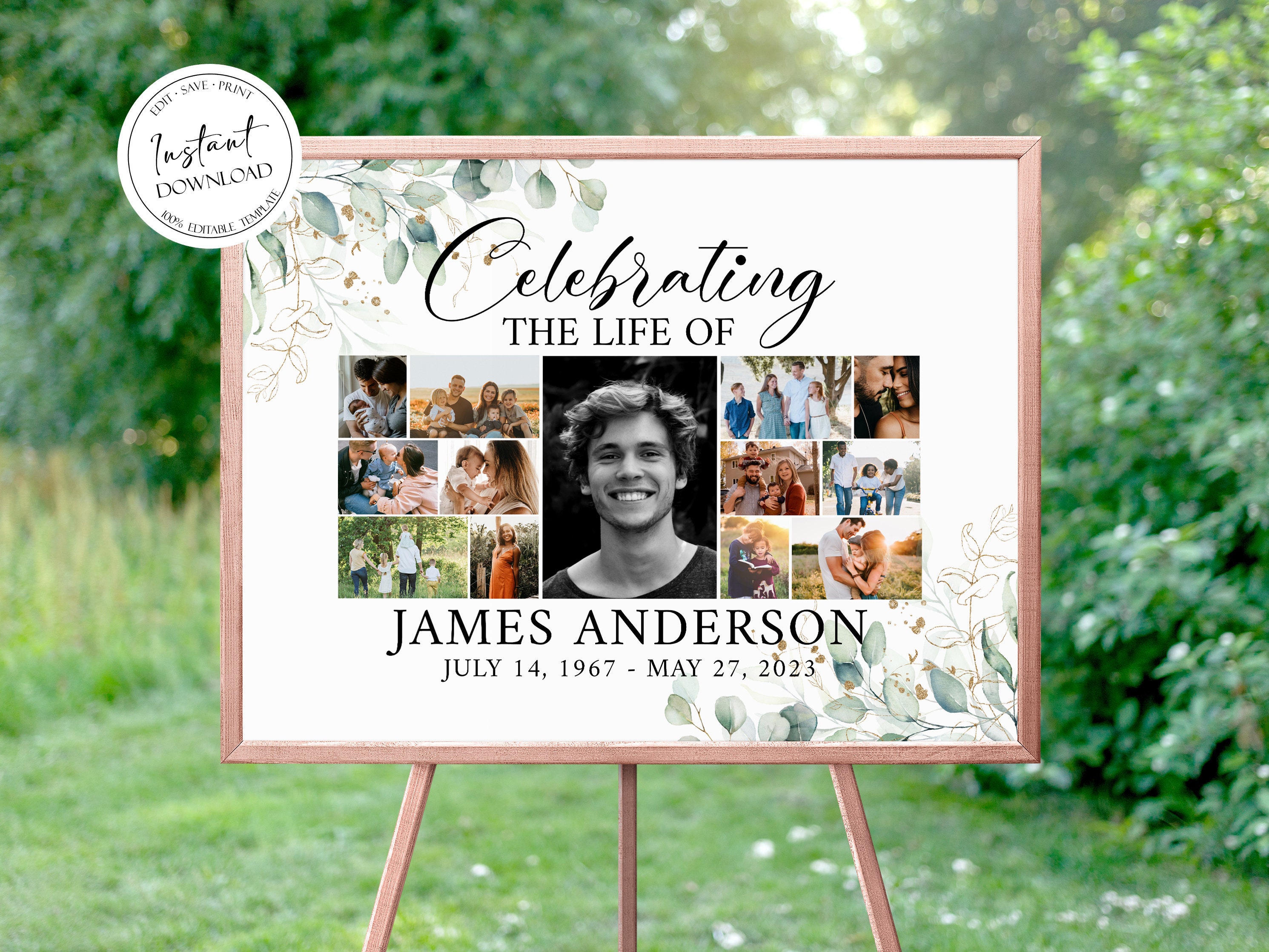 Multiple Funeral Celebration of Life Multiple Photos Funeral Welcome Sign Template ...
