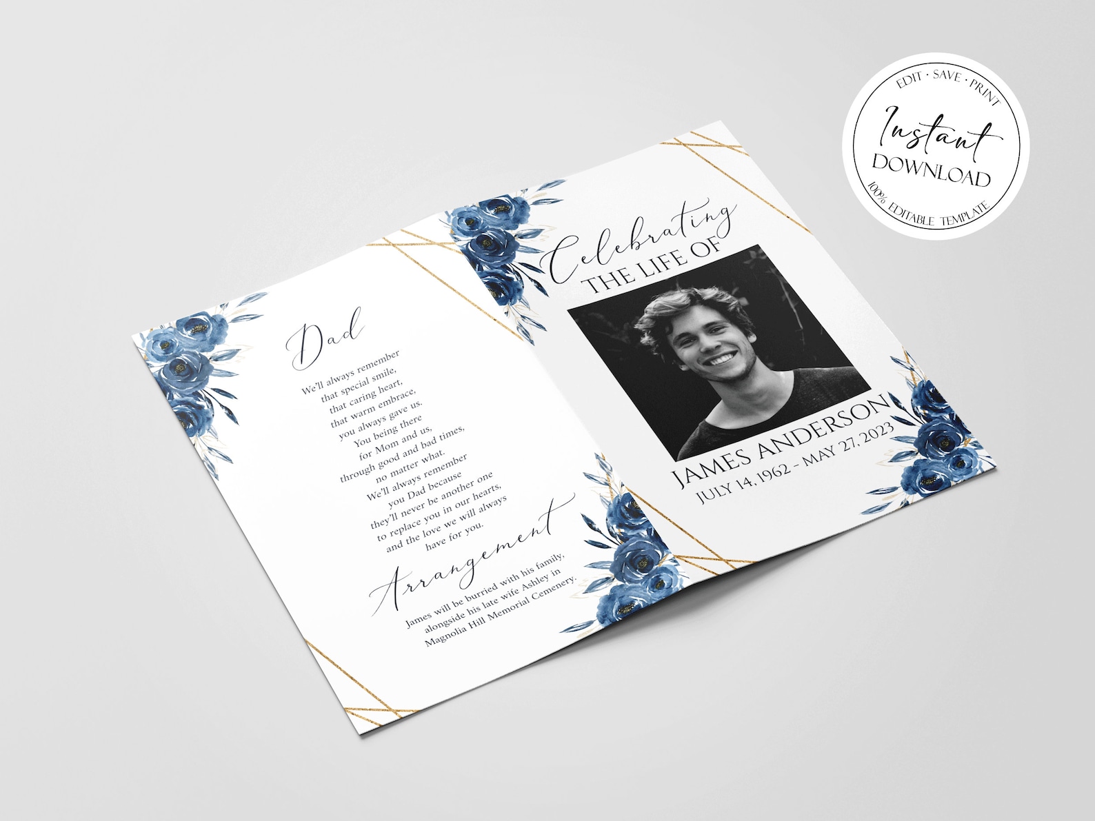 11x17 Royal Blue Funeral Program Template Blue Funeral - Etsy