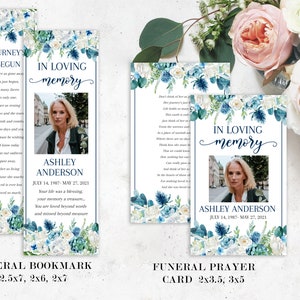Blue White Floral Funeral Bundle, Memorial Package, Celebration of Life Package, In Loving Memory Suite, Blue Funeral Set, Blue Funeral B1 image 3