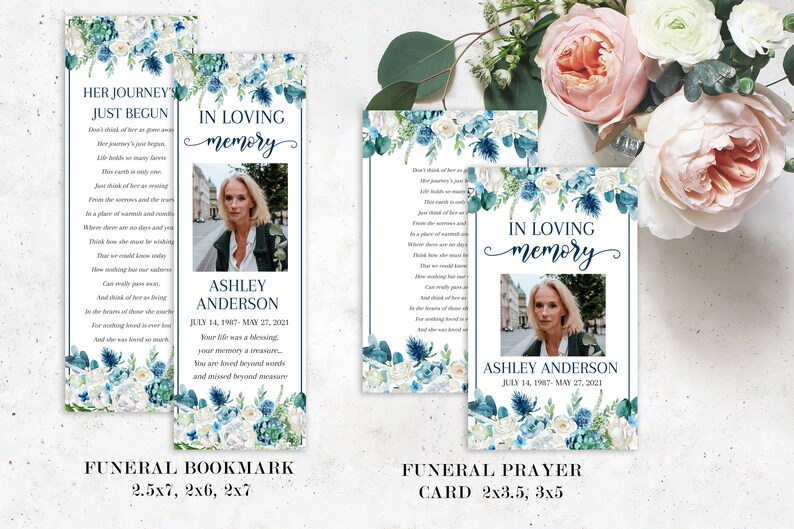Blue White Floral Funeral Bundle, Memorial Package, Celebration of Life Package, In Loving Memory Suite, Blue Funeral Set, Blue Funeral B1 image 3