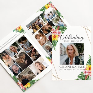 Hawaiian Plumeria 8 Page Funeral Program Template, Celebration of Life Program, Tropical Memorial Mass Program, Hawaiian Obituary Program