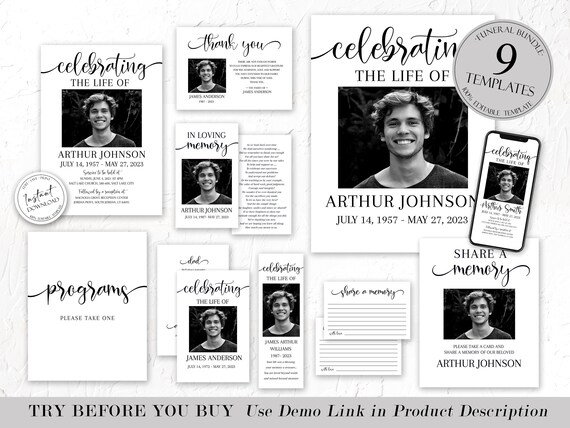 Editable Funeral Bundle, Memorial Package, Celebration of Life Template In Loving Memory Suite Funeral Template Bundle Simple Funeral Set S2