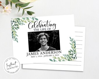 Celebration of life Greenery Funeral Guest Book Template, Printable Greenery Watercolor Remembrance Memorial Guest Book Condolence Book G2