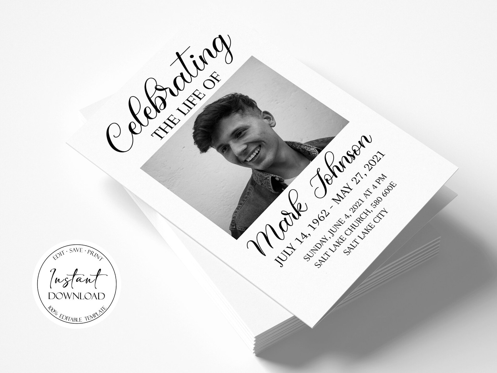 Celebration of Life Funeral Program Template Simple Funeral | Etsy