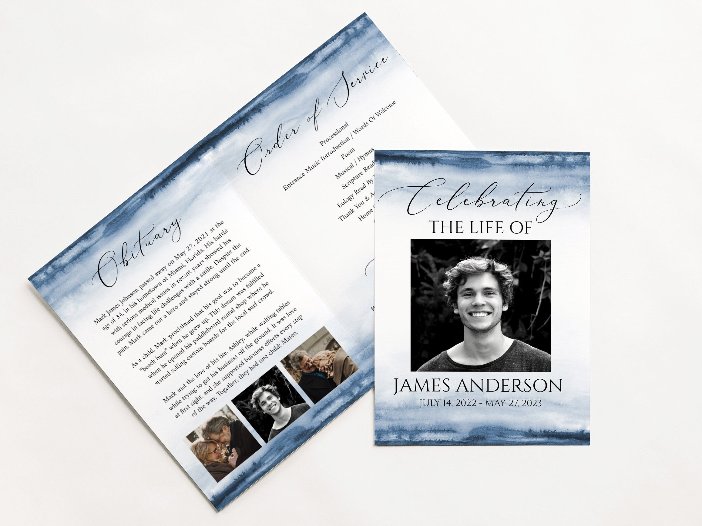 11x17 Blue Watercolor Funeral Program Celebration of Life - Etsy