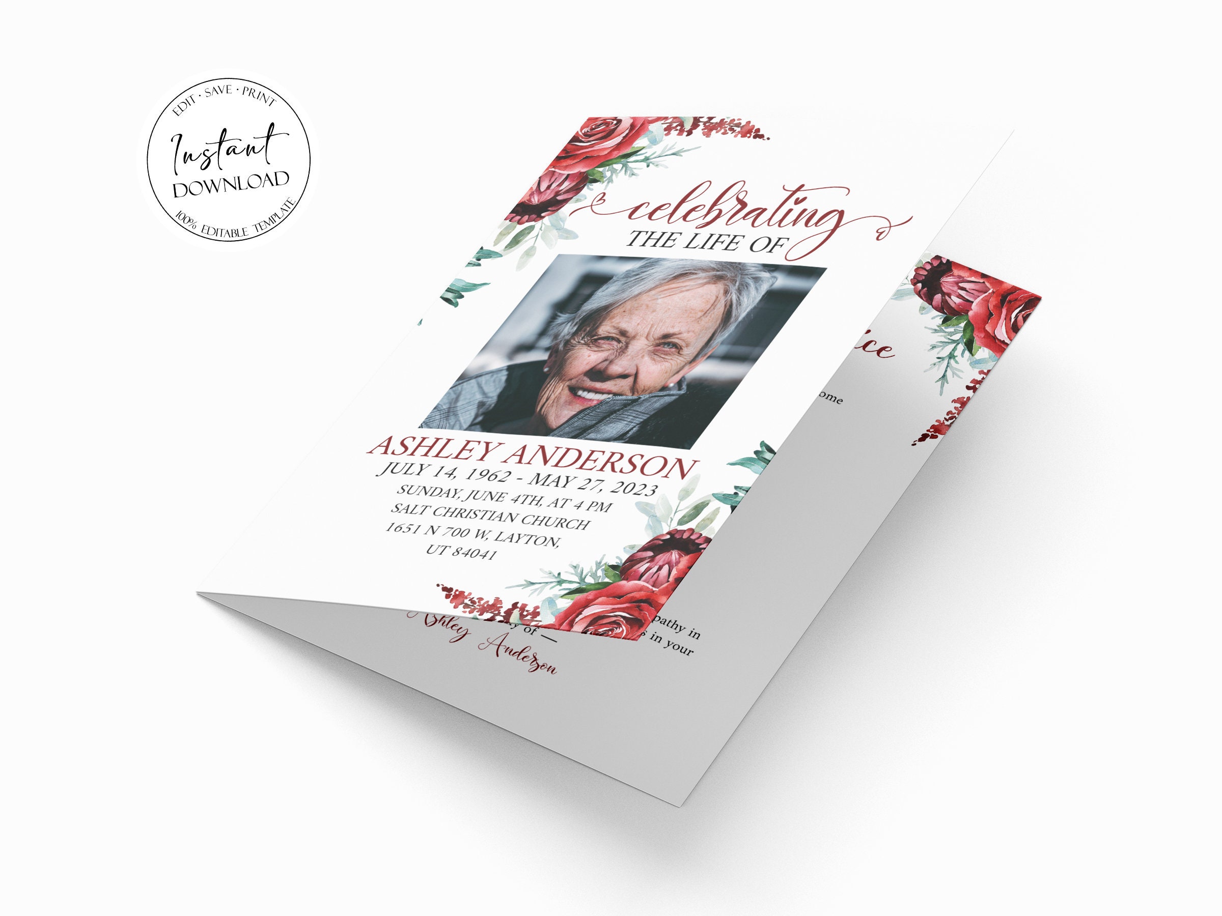 Celebration of Life Funeral Program Template Red Funeral - Etsy