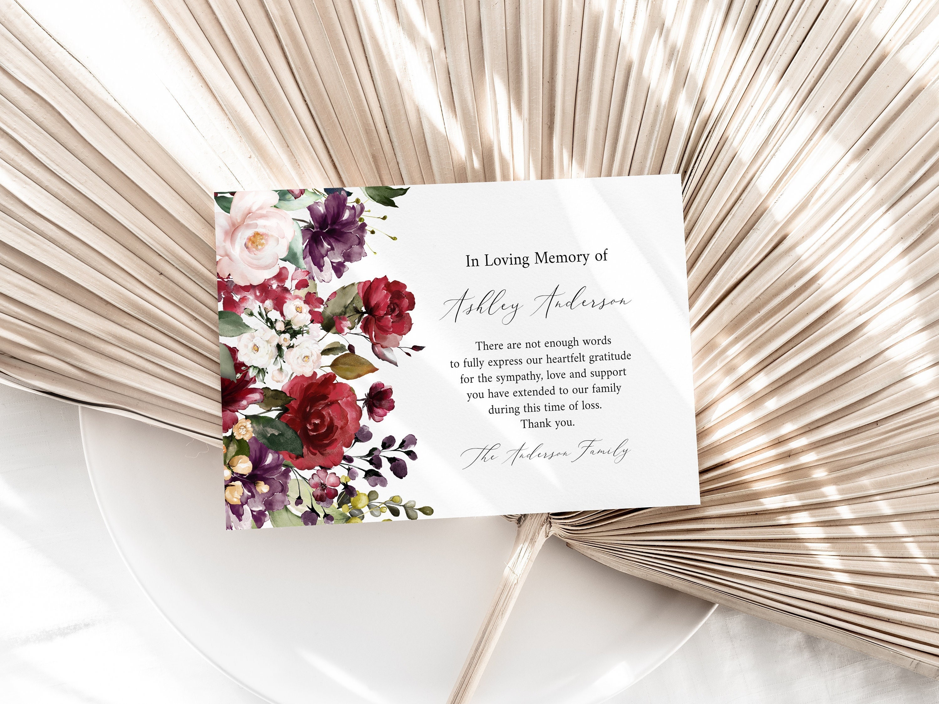 Red Roses Funeral Thank You, in Loving Memory of Funeral Thank You ...