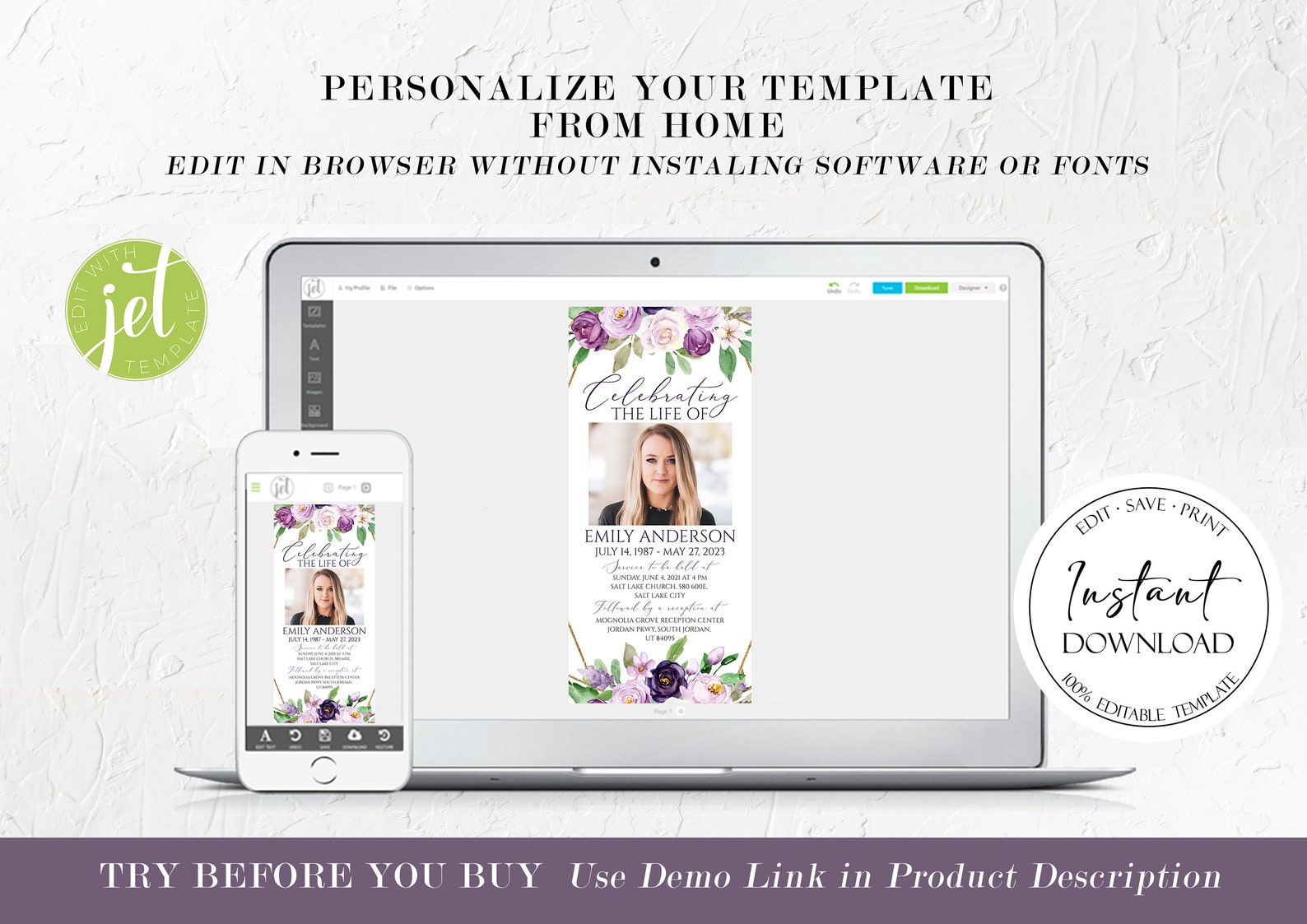 Digital Funeral Invitation Floral Funeral Announcement Etsy