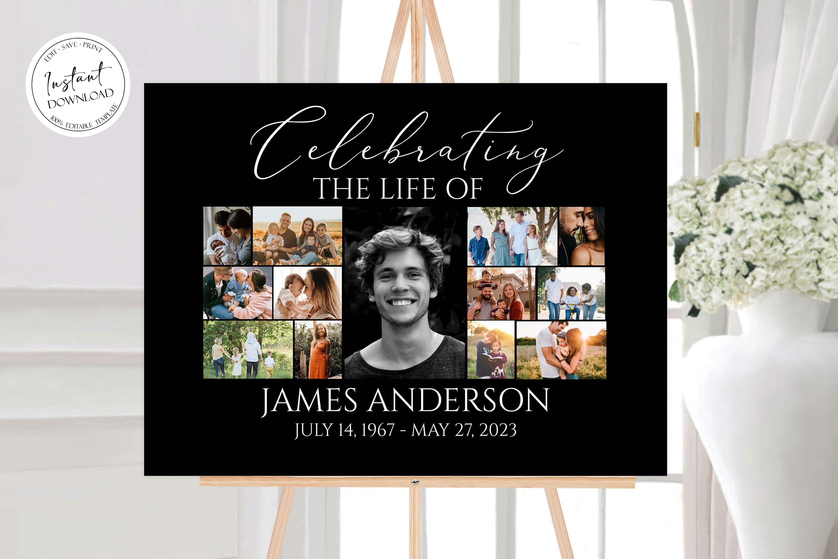 Multiple Funeral Celebration of Life Multiple Photos Black Funeral Welcome Sign ...
