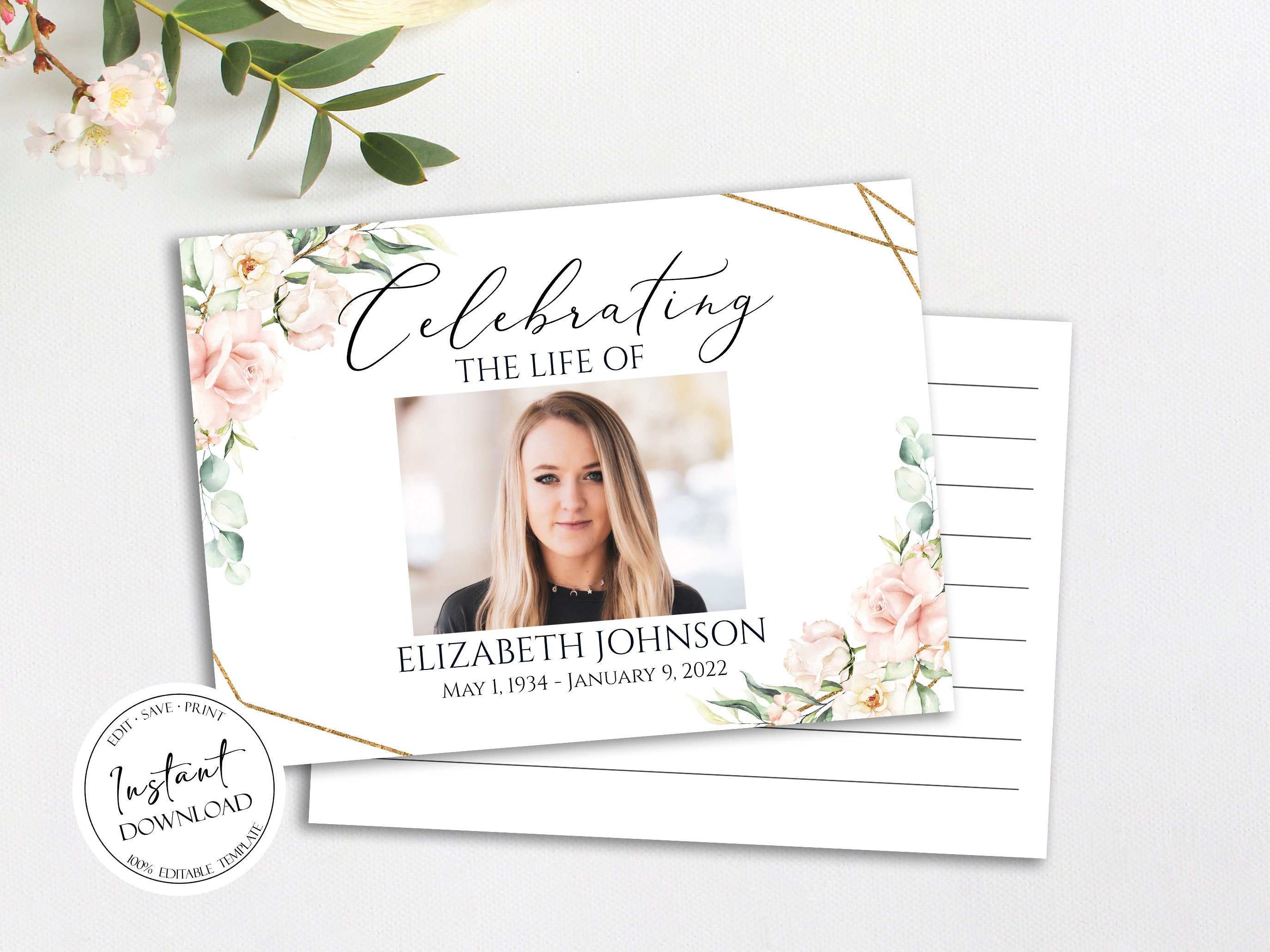 Celebration of Life Blush Pink Funeral Guest Book Template Etsy