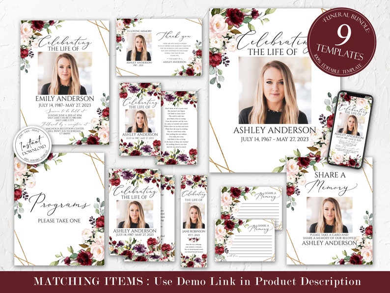 Red Roses 8 Page Funeral Program Template, Celebration of Life Program ...