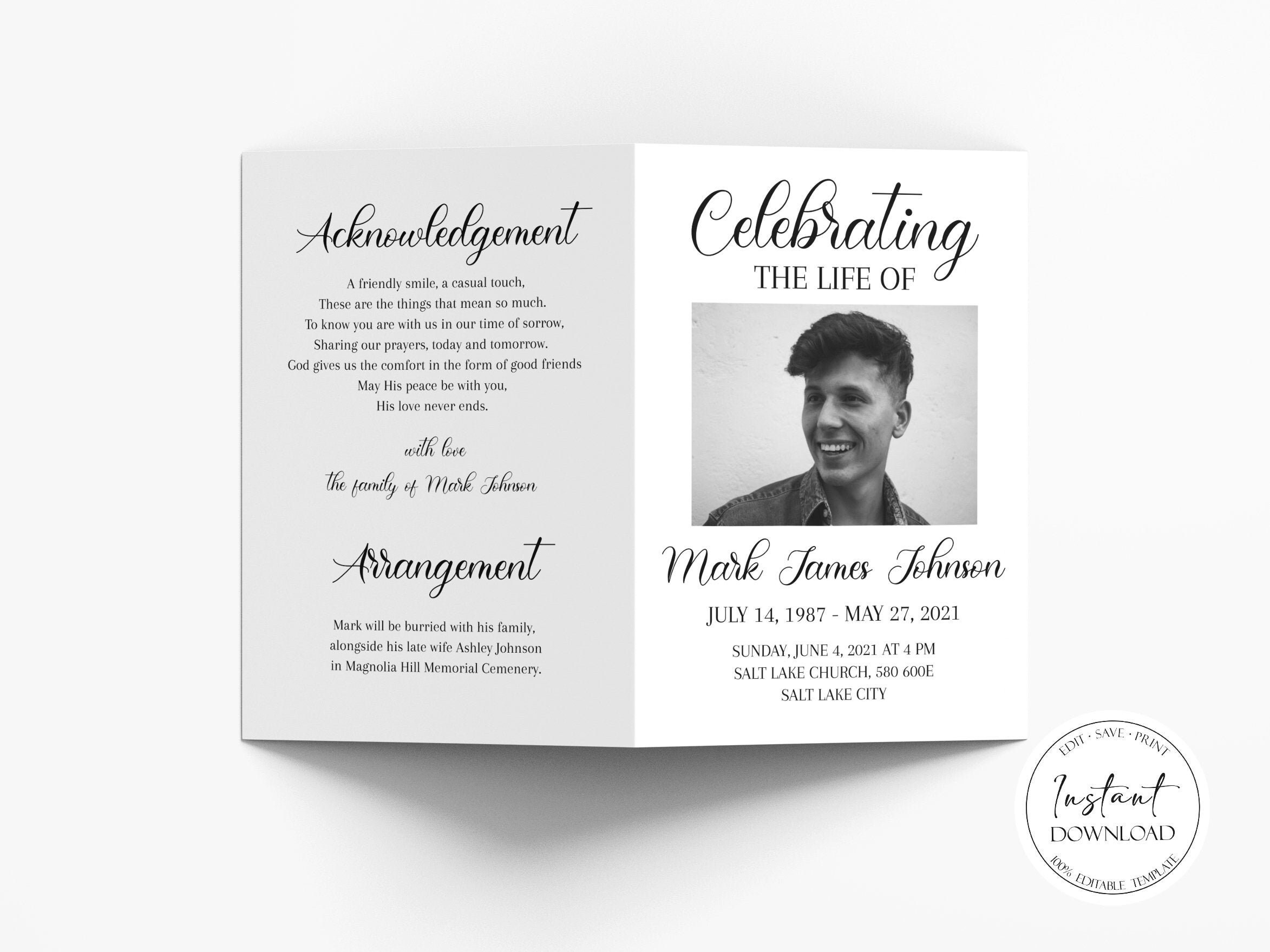 Celebration of Life Funeral Program Template Simple Funeral | Etsy